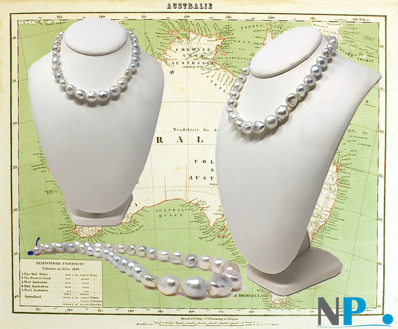 Collier de perles Baroques d'Australie - perles blanches - reflets argent